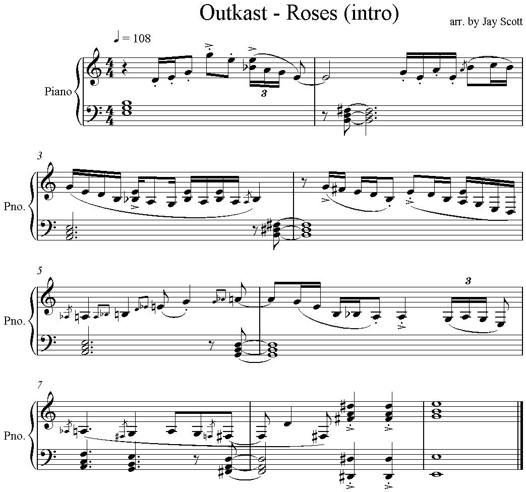 Outkast - Roses (intro) Sheet for Piano version | Partituras de piano