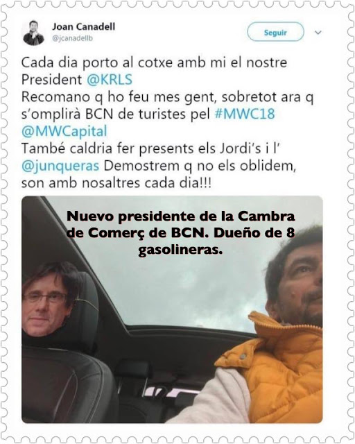 Cada dia porto al cotxe amb mi el nostre President @KRLS Recomano q ho feu mes gent, sobretot ara q s´omplirà BCN de turistes pel #MWC18 També caldria fer presents els Jordi ´s i l´Junqueras  Demostrem q no els oblidem, son amb nosaltres cada dia !!!