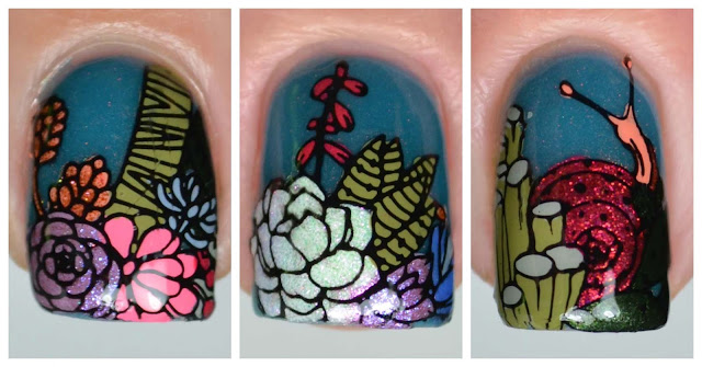 succulent nail art stamping