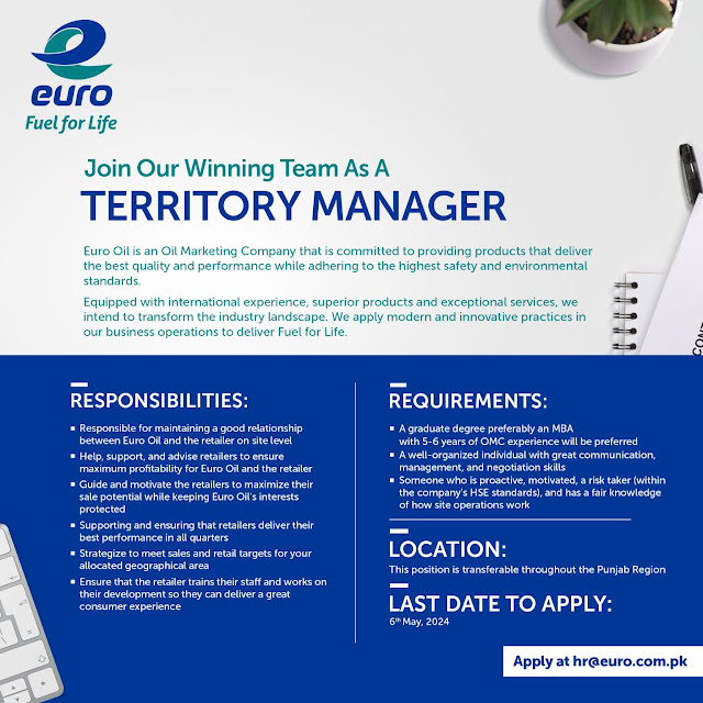 Euro Oil Pakistan Latest Jobs in Punjab Territory Manager 2024