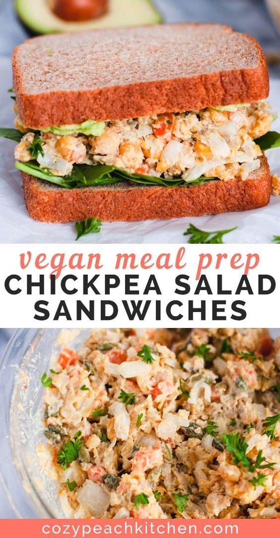 Easy lunch recipe made with mashed chickpeas mixed and classic chicken salad ingredients (minus the chicken!).