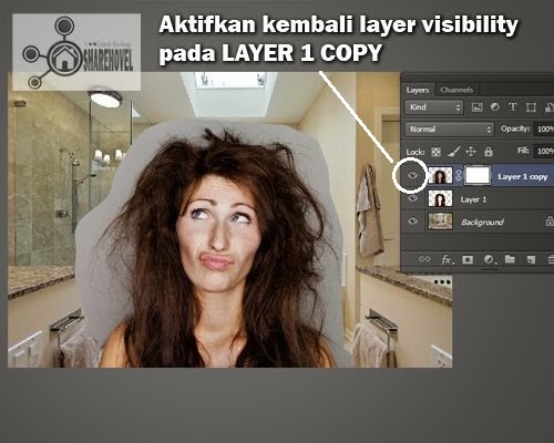 Aktifkan Layer Visibility Layer 1 Copy - Teknik Seleksi Rambut Di Photoshop Menggunakan Blend Mode