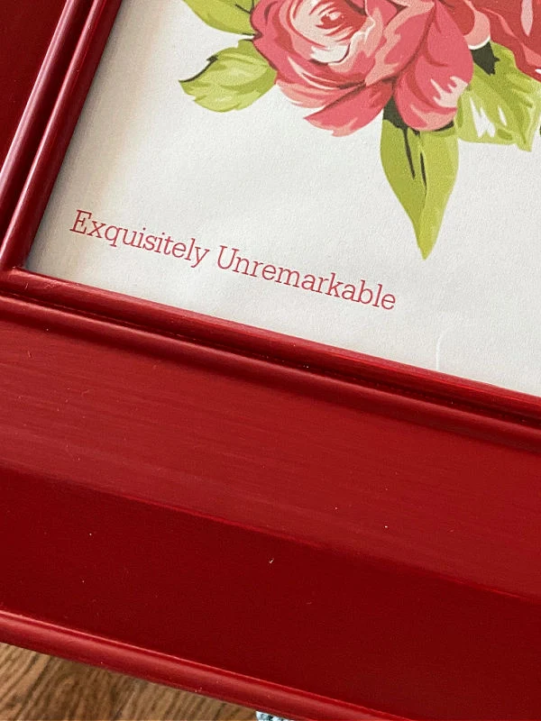 Corner Of Red Painted Frame Upcycle with floral print