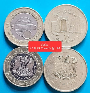 Syria 25 Bimetallic & 10 Pound Coins @ 120