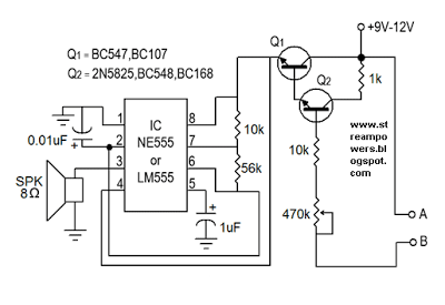 Simple Water Sensor Circuit Diagram using IC 555