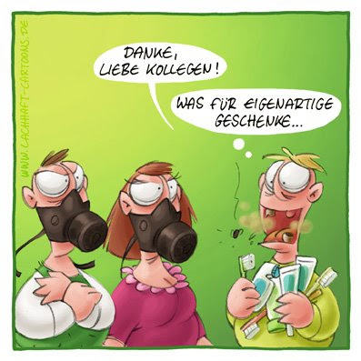 Mundgeruch Geschenke Geburtstag unangenehm Geruch Muff Gestank peinlich Mundfäule Karies krank Kollegen Büro Cartoon Cartoons Witze witzig witzige lustige Bildwitze Bilderwitze Comic Zeichnungen lustig Karikatur Karikaturen Illustrationen Michael Mantel lachhaft Spaß Humor