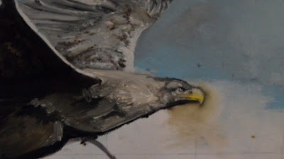 Work in Progress, Underpainting. Source shows close up of flying eagle