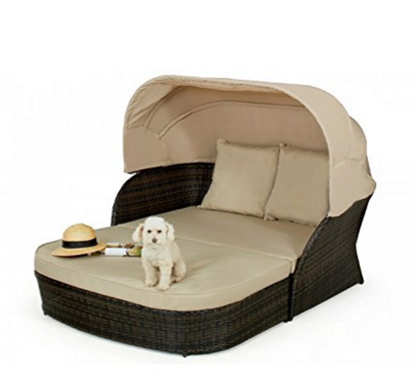 San Diego Rattan Garden Furniture Sydney Brown Daybed with Hood