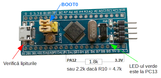 Posibile probleme ale plăcii de dezvoltare STM32 blue pill