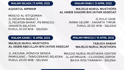 Jadwal Ramadhan Majlis Nurul Musthofa 11-16 April 2022