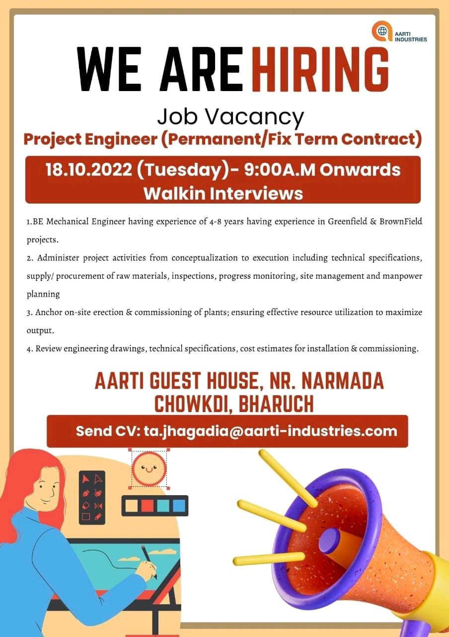 Job Availables for Aarti Industries Walk-In Interview for Project Engineer