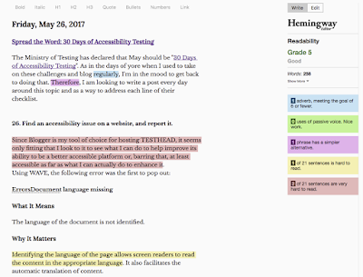 an example text analysis from the Hemingway App