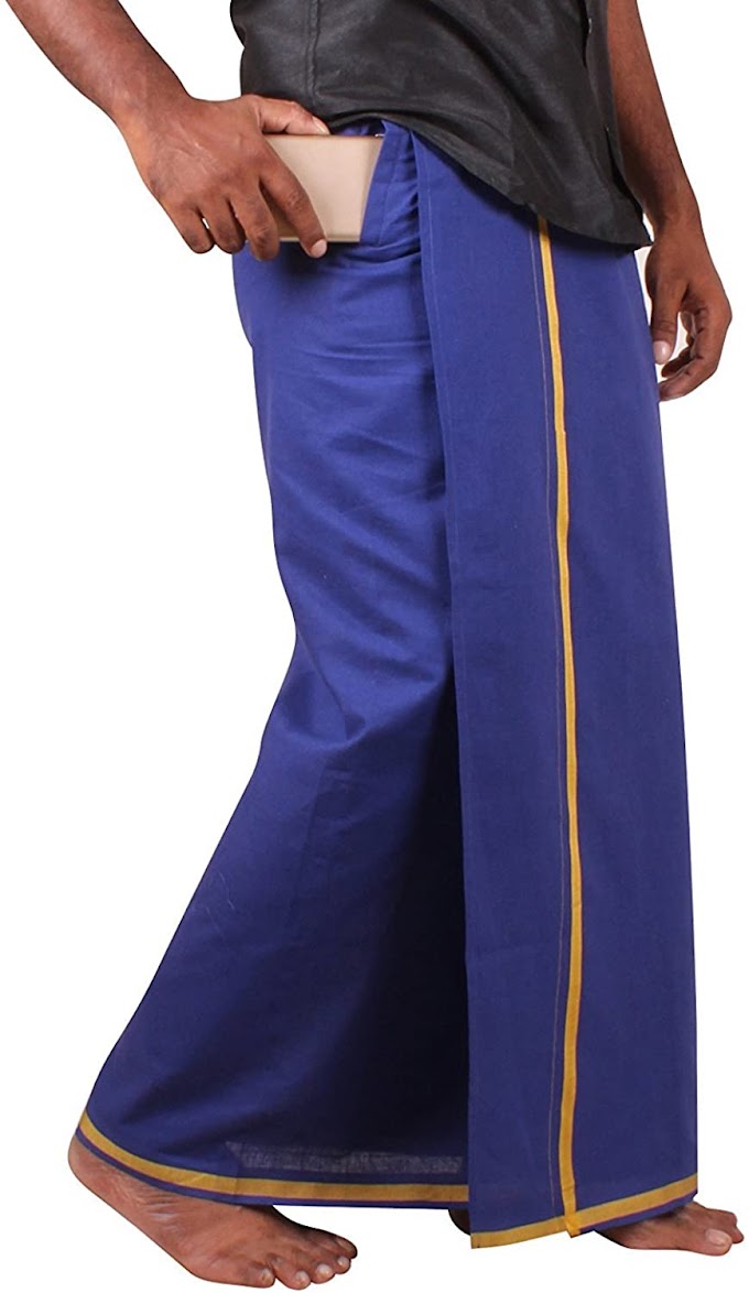 Praksam Cotton Men's Welcro pocket Blue Colour Single Dhoti.