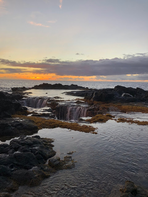 Waterfalls ocean sea lava rock waves