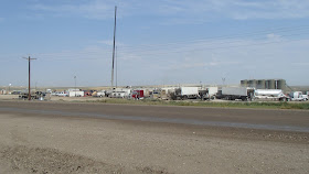 All these trucks had to drive through the construction site. Fracking