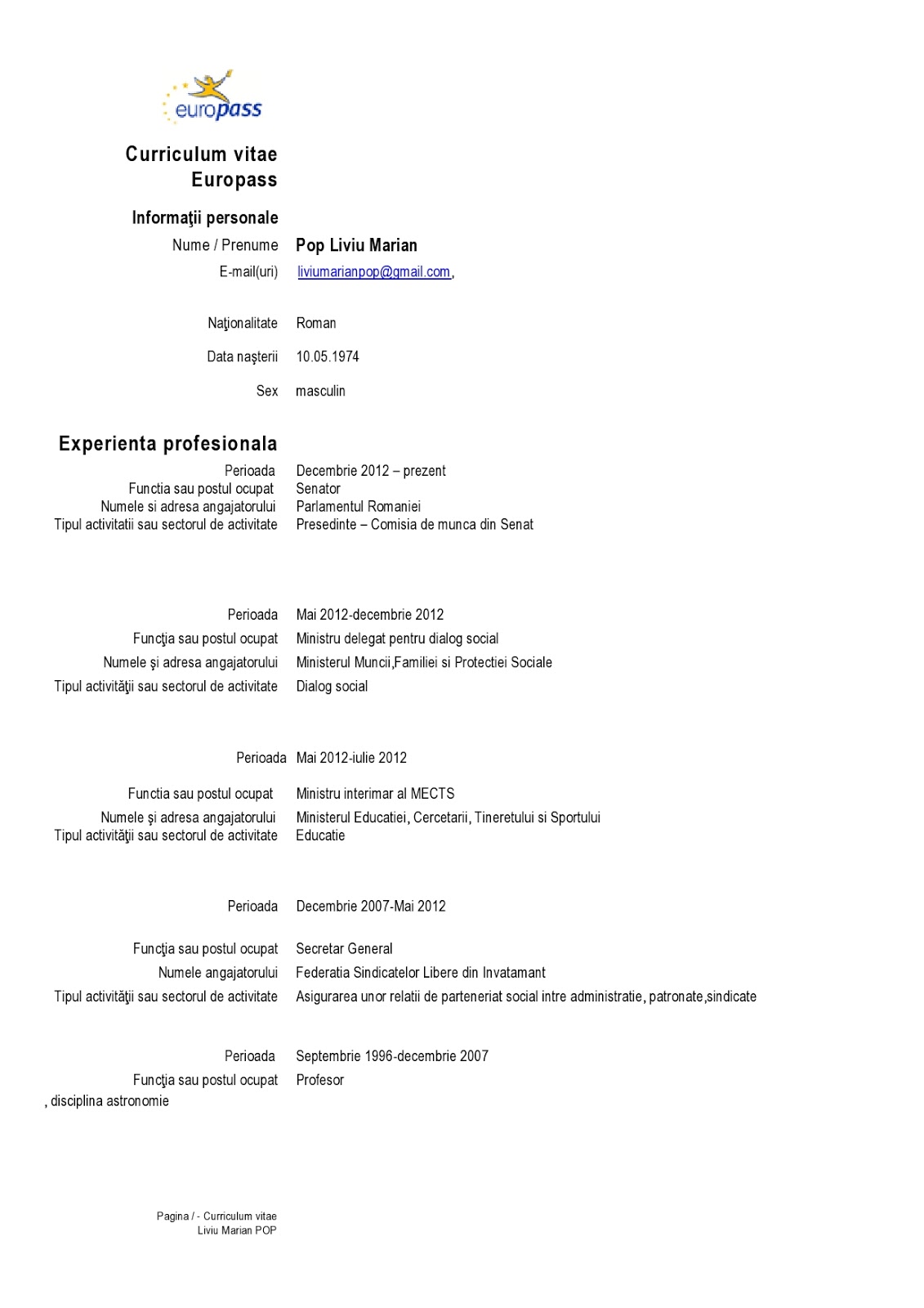 curriculum vitae download in romana