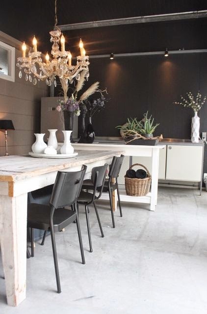 rustic meets modern black dining room crystal chandeleir