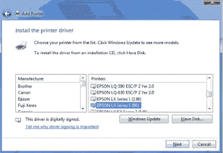 Install Driver Epson LX-300 di Windows 7 64 bit 