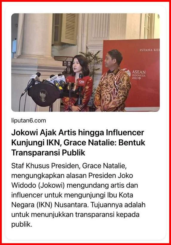 Aksi Presiden Jokowi boyong rombongan pemengaruh  Salam buat Grace Natalie, silakan dibaca tulisan Agustinus ini....