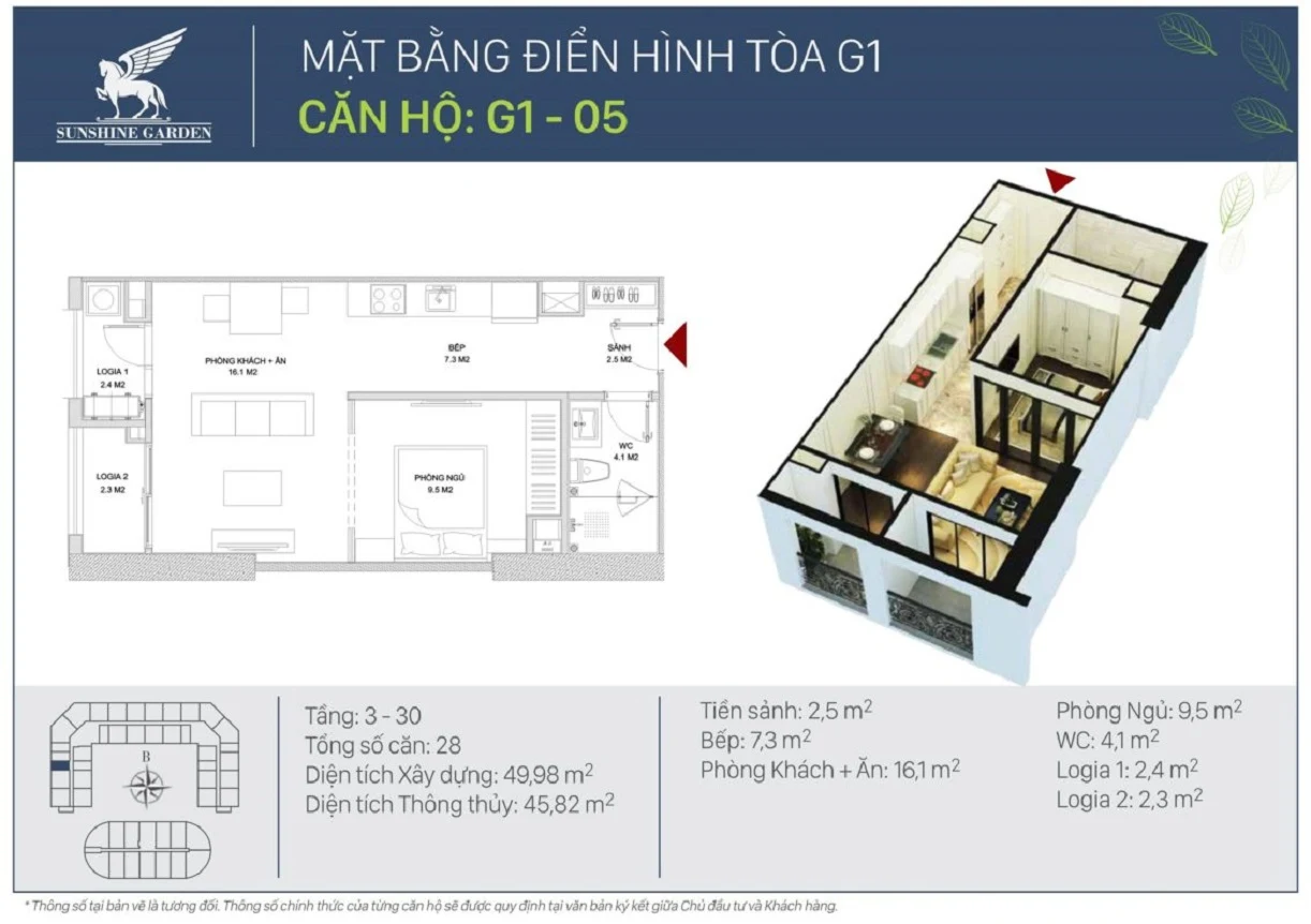 Thiết kế loại căn hộ 01 phòng ngủ