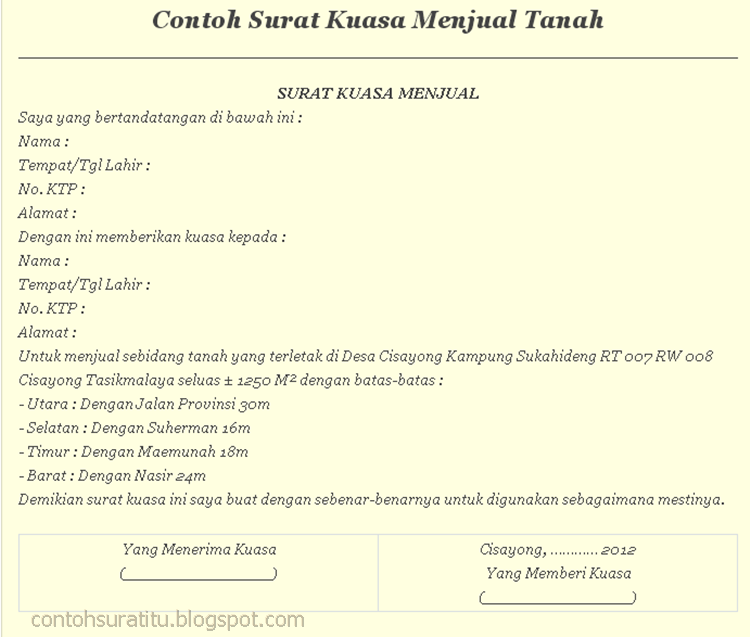 Contoh Surat, Contoh Surat Resmi, Contoh Surat Kuasa Pengambilan BPKB Mobil Yang Benar, Contoh Surat Kuasa Menjual Tanah Yang Benar