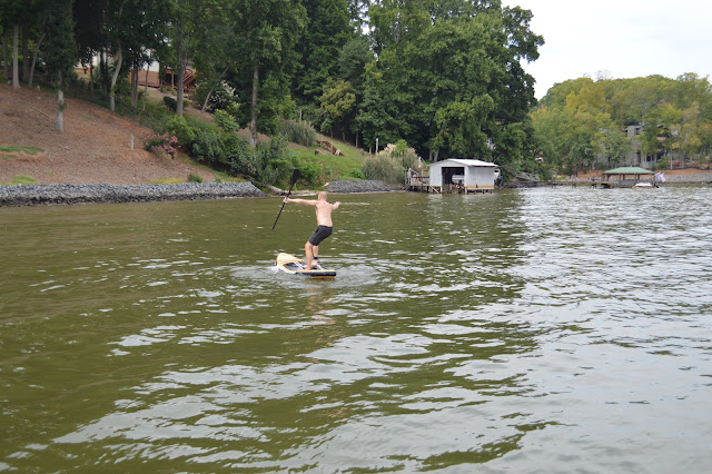 Dad falling into the water.