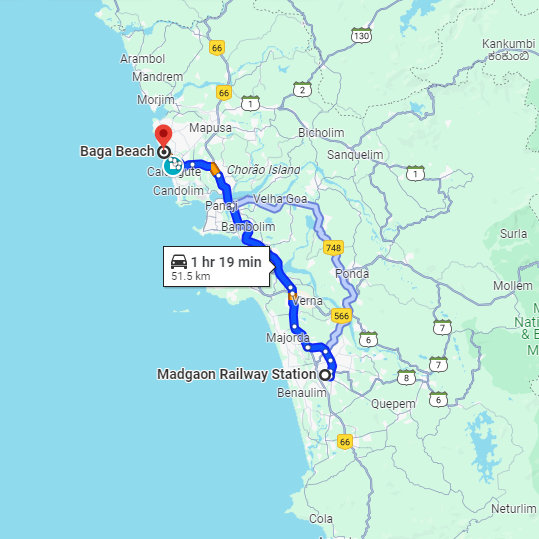 Madgaon to Baga Route