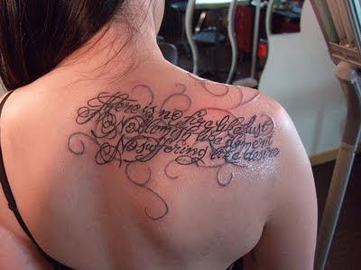 Labels back lettering tattoo