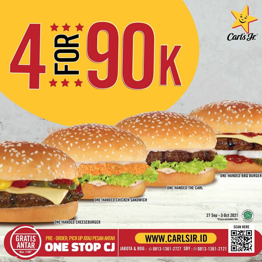 Carls Jr Promo Payday – Paket 4 Burger Hanya Rp 90.000 Aja