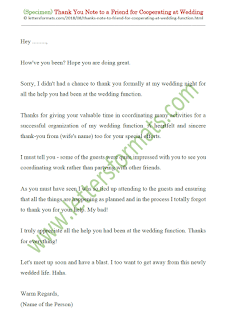 Thank You Note to a Friend for Helping with Wedding Function