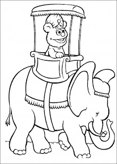 elmo is riding an elephant coloring page