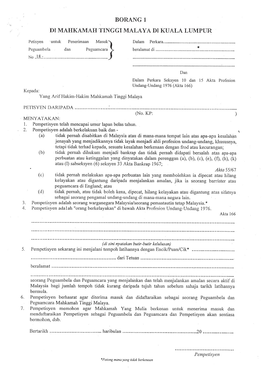 Chambering Filing Process: Filling in Borang 1 dan 2