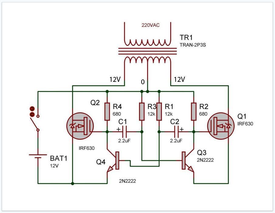 Rangkaian Inverter Dari 12v DC Menjadi 220v AC Menggunakan 