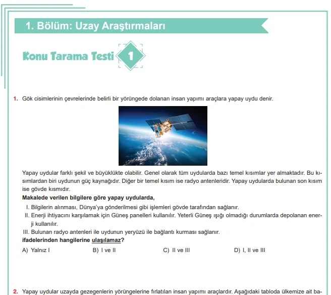 Fen Bilimleri 7.Sınıf Uzay Araştırmaları Test