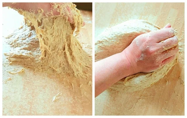 Basic Wholemeal Bread - Step 2 kneading the dough by hand