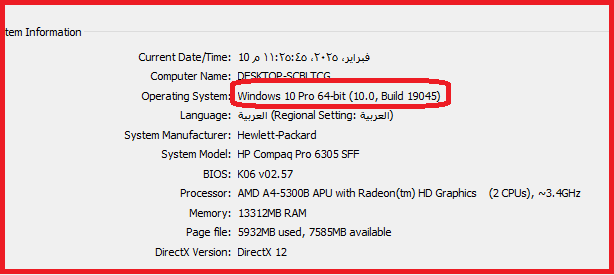 صورة توضح نافذة  System information