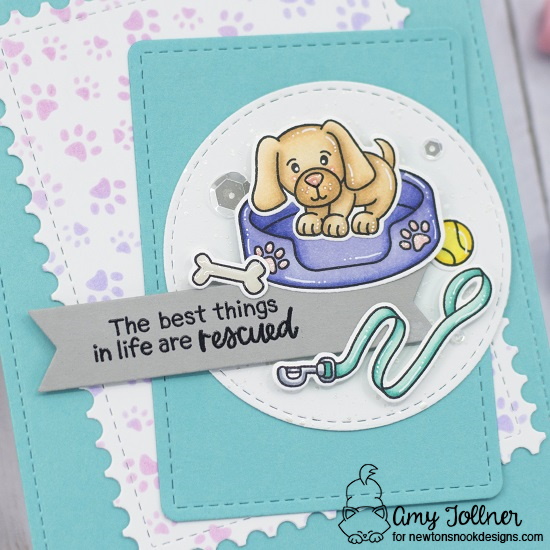 Welcome New Dog Stamp and Die Set, Petite Paw Prints Stencil, Frames and Flags Die Set, Framework Die Set, Circle Frames Die Set by Newton's Nook Designs #newtonsnook #handmade