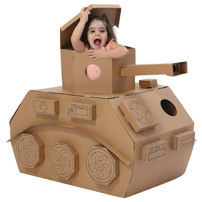 Giant Cardboard Tank Army Playhouse, Indoor Playhouse Cardboard Houses