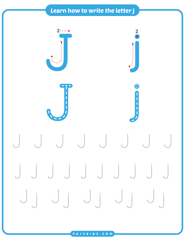كتابة حرف j للاطفال - كتابة حرف j - طريقة كتابة حرف j - كتابة حرف j على السطر