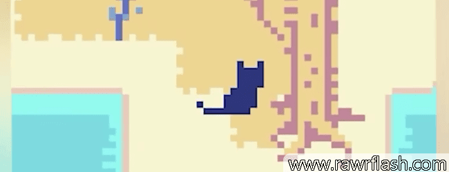 Jogo de pixel de um gato explorando o mundo.