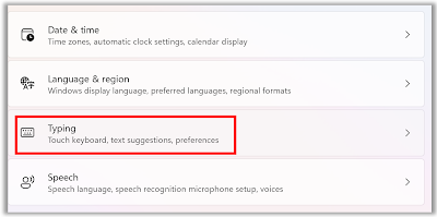 Windows 11 Typing Settings