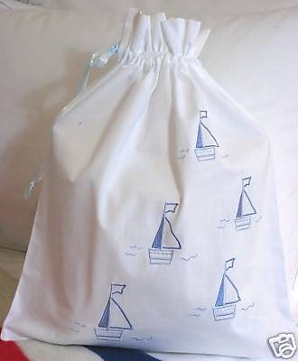 laundry bag with embroidered boats