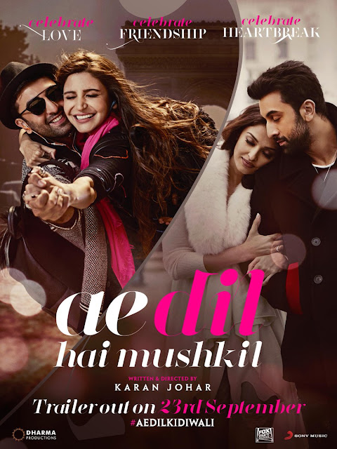 Ae Dil Hai Mushkil, Movie Poster, Ranbir Kapoor, Anushka Sharma, Aishwarya Rai 