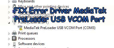 Error Driver MediaTek PreLoader USB VCOM Port on windows