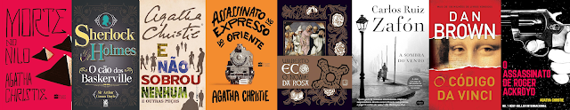 Livros mais vendidos de todos os tempos. E Não Sobrou Nenhum - de Agatha Christie Assassinato no Expresso Oriente - de Agatha Christie O Assassinato de Roger Ackroyd - de Agatha Christie Morte no Nilo - de Agatha Christie O Código Da Vince - de Dan Brown Coleção Sherlock Holmes - de Arthur Conan Doyle O Nome da Rosa - de Umberto Eco A Sombra do Vento - de Carlos Ruiz Zafón