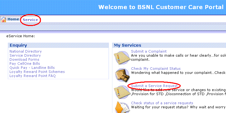 BSNL Broadband Plan Change Online - Selfcare Portal Service Request