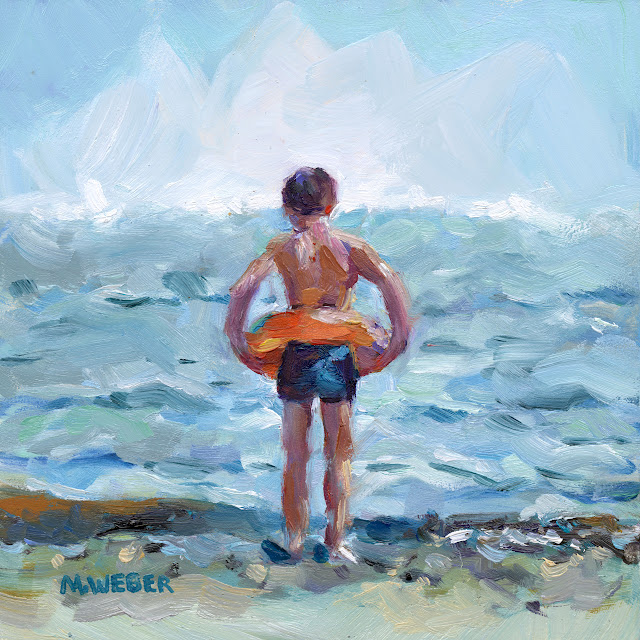 waters-edge-boy-inner-tube-beach-painting-merrill-weber