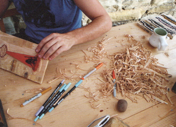 Desert Island, woodcut in progress