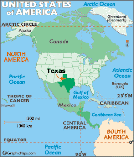 Map of Texas in USA Area