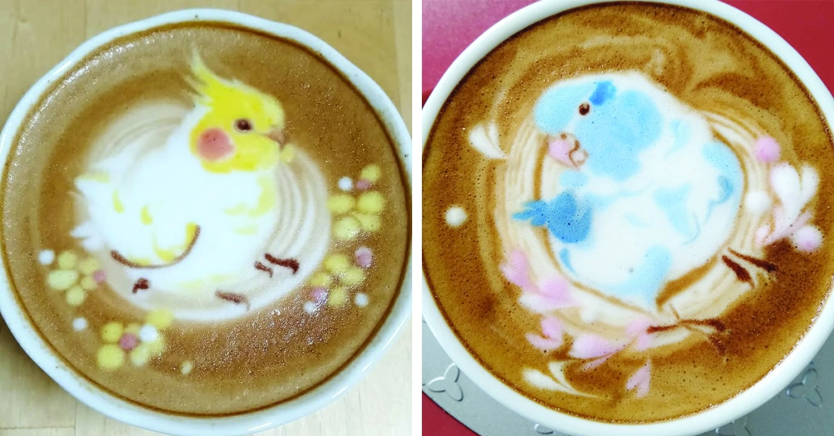 Latte Artist Decorates Coffee With Colorful Bird Illustrations